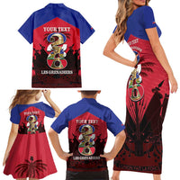 Personalized Les Grenadiers Haiti Football Family Matching Short Sleeve Bodycon Dress and Hawaiian Shirt 2026 Nou Retounen Red Version - Wonder Print Shop
