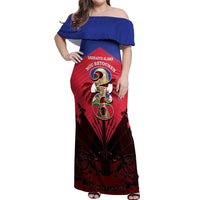 Personalized Les Grenadiers Haiti Football Off Shoulder Maxi Dress 2026 Nou Retounen Red Version - Wonder Print Shop