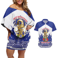 Personalized Les Grenadiers Haiti Football Couples Matching Off Shoulder Short Dress and Hawaiian Shirt 2026 Nou Retounen White Version - Wonder Print Shop
