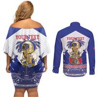 Personalized Les Grenadiers Haiti Football Couples Matching Off Shoulder Short Dress and Long Sleeve Button Shirt 2026 Nou Retounen White Version - Wonder Print Shop