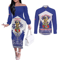 Personalized Les Grenadiers Haiti Football Couples Matching Off The Shoulder Long Sleeve Dress and Long Sleeve Button Shirt 2026 Nou Retounen White Version - Wonder Print Shop