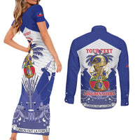 Personalized Les Grenadiers Haiti Football Couples Matching Short Sleeve Bodycon Dress and Long Sleeve Button Shirt 2026 Nou Retounen White Version - Wonder Print Shop