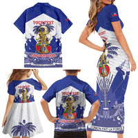Personalized Les Grenadiers Haiti Football Family Matching Short Sleeve Bodycon Dress and Hawaiian Shirt 2026 Nou Retounen White Version - Wonder Print Shop