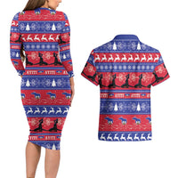 Haiti Christmas Couples Matching Long Sleeve Bodycon Dress and Hawaiian Shirt Jwaye Nwel Ayiti Neg Marron Veve Vodou - Wonder Print Shop