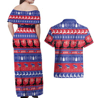 Haiti Christmas Couples Matching Off Shoulder Maxi Dress and Hawaiian Shirt Jwaye Nwel Ayiti Neg Marron Veve Vodou - Wonder Print Shop