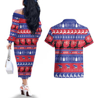 Haiti Christmas Couples Matching Off The Shoulder Long Sleeve Dress and Hawaiian Shirt Jwaye Nwel Ayiti Neg Marron Veve Vodou - Wonder Print Shop