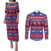 Haiti Christmas Couples Matching Puletasi and Long Sleeve Button Shirt Jwaye Nwel Ayiti Neg Marron Veve Vodou - Wonder Print Shop