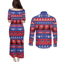 Haiti Christmas Couples Matching Puletasi and Long Sleeve Button Shirt Jwaye Nwel Ayiti Neg Marron Veve Vodou - Wonder Print Shop
