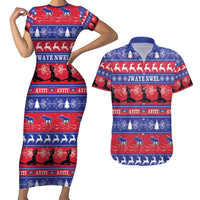 Haiti Christmas Couples Matching Short Sleeve Bodycon Dress and Hawaiian Shirt Jwaye Nwel Ayiti Neg Marron Veve Vodou - Wonder Print Shop