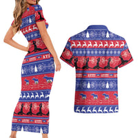 Haiti Christmas Couples Matching Short Sleeve Bodycon Dress and Hawaiian Shirt Jwaye Nwel Ayiti Neg Marron Veve Vodou - Wonder Print Shop