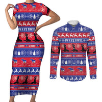 Haiti Christmas Couples Matching Short Sleeve Bodycon Dress and Long Sleeve Button Shirt Jwaye Nwel Ayiti Neg Marron Veve Vodou - Wonder Print Shop