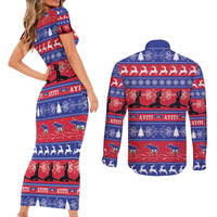 Haiti Christmas Couples Matching Short Sleeve Bodycon Dress and Long Sleeve Button Shirt Jwaye Nwel Ayiti Neg Marron Veve Vodou - Wonder Print Shop