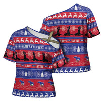 Haiti Christmas Cross Shoulder Shirt Jwaye Nwel Ayiti Neg Marron Veve Vodou - Wonder Print Shop