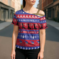 Haiti Christmas Cross Shoulder Shirt Jwaye Nwel Ayiti Neg Marron Veve Vodou - Wonder Print Shop