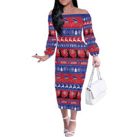 Haiti Christmas Family Matching Off The Shoulder Long Sleeve Dress and Hawaiian Shirt Jwaye Nwel Ayiti Neg Marron Veve Vodou - Wonder Print Shop