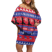 Haiti Christmas Family Matching Off Shoulder Short Dress and Hawaiian Shirt Jwaye Nwel Ayiti Neg Marron Veve Vodou - Wonder Print Shop