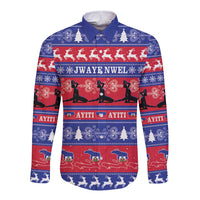 Haiti Christmas Long Sleeve Button Shirt Jwaye Nwel Ayiti Neg Marron Veve Vodou - Wonder Print Shop