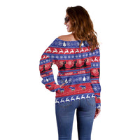 Haiti Christmas Off Shoulder Sweater Jwaye Nwel Ayiti Neg Marron Veve Vodou - Wonder Print Shop