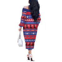 Haiti Christmas Off The Shoulder Long Sleeve Dress Jwaye Nwel Ayiti Neg Marron Veve Vodou - Wonder Print Shop