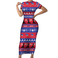 Haiti Christmas Short Sleeve Bodycon Dress Jwaye Nwel Ayiti Neg Marron Veve Vodou - Wonder Print Shop