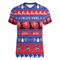 Haiti Christmas Women V-Neck T-Shirt Jwaye Nwel Ayiti Neg Marron Veve Vodou - Wonder Print Shop