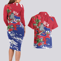 Haiti Independence Day Couples Matching Long Sleeve Bodycon Dress and Hawaiian Shirt 1804 Proud Ayiti Map Hispaniolan Trogon - Wonder Print Shop