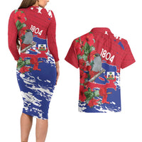 Haiti Independence Day Couples Matching Long Sleeve Bodycon Dress and Hawaiian Shirt 1804 Proud Ayiti Map Hispaniolan Trogon - Wonder Print Shop