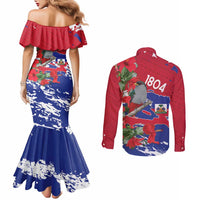 Haiti Independence Day Couples Matching Mermaid Dress and Long Sleeve Button Shirt 1804 Proud Ayiti Map Hispaniolan Trogon - Wonder Print Shop