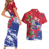 Haiti Independence Day Couples Matching Short Sleeve Bodycon Dress and Hawaiian Shirt 1804 Proud Ayiti Map Hispaniolan Trogon - Wonder Print Shop