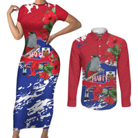 Haiti Independence Day Couples Matching Short Sleeve Bodycon Dress and Long Sleeve Button Shirt 1804 Proud Ayiti Map Hispaniolan Trogon - Wonder Print Shop