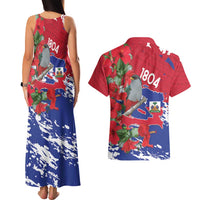 Haiti Independence Day Couples Matching Tank Maxi Dress and Hawaiian Shirt 1804 Proud Ayiti Map Hispaniolan Trogon - Wonder Print Shop
