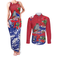 Haiti Independence Day Couples Matching Tank Maxi Dress and Long Sleeve Button Shirt 1804 Proud Ayiti Map Hispaniolan Trogon - Wonder Print Shop