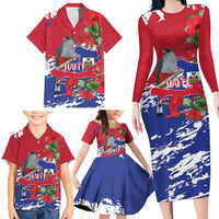 Haiti Independence Day Family Matching Long Sleeve Bodycon Dress and Hawaiian Shirt 1804 Proud Ayiti Map Hispaniolan Trogon - Wonder Print Shop