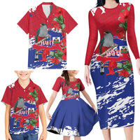 Haiti Independence Day Family Matching Long Sleeve Bodycon Dress and Hawaiian Shirt 1804 Proud Ayiti Map Hispaniolan Trogon - Wonder Print Shop