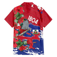 Haiti Independence Day Family Matching Off The Shoulder Long Sleeve Dress and Hawaiian Shirt 1804 Proud Ayiti Map Hispaniolan Trogon - Wonder Print Shop
