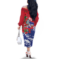 Haiti Independence Day Family Matching Off The Shoulder Long Sleeve Dress and Hawaiian Shirt 1804 Proud Ayiti Map Hispaniolan Trogon - Wonder Print Shop