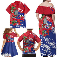 Haiti Independence Day Family Matching Off Shoulder Maxi Dress and Hawaiian Shirt 1804 Proud Ayiti Map Hispaniolan Trogon - Wonder Print Shop