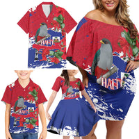 Haiti Independence Day Family Matching Off Shoulder Short Dress and Hawaiian Shirt 1804 Proud Ayiti Map Hispaniolan Trogon - Wonder Print Shop