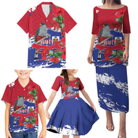Haiti Independence Day Family Matching Puletasi and Hawaiian Shirt 1804 Proud Ayiti Map Hispaniolan Trogon - Wonder Print Shop