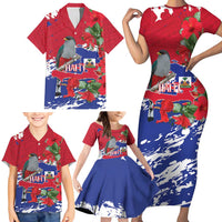Haiti Independence Day Family Matching Short Sleeve Bodycon Dress and Hawaiian Shirt 1804 Proud Ayiti Map Hispaniolan Trogon - Wonder Print Shop