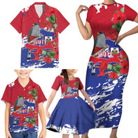 Haiti Independence Day Family Matching Short Sleeve Bodycon Dress and Hawaiian Shirt 1804 Proud Ayiti Map Hispaniolan Trogon - Wonder Print Shop