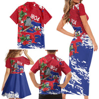 Haiti Independence Day Family Matching Short Sleeve Bodycon Dress and Hawaiian Shirt 1804 Proud Ayiti Map Hispaniolan Trogon - Wonder Print Shop