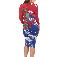 Haiti Independence Day Long Sleeve Bodycon Dress 1804 Proud Ayiti Map Hispaniolan Trogon - Wonder Print Shop