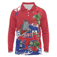 Haiti Independence Day Long Sleeve Polo Shirt 1804 Proud Ayiti Map Hispaniolan Trogon - Wonder Print Shop