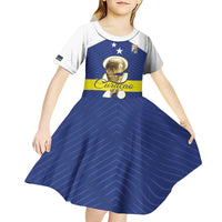 Personalized Curacao Football Kid Short Sleeve Dress 2026 The Blue Wave is Rising - Wonder Print Shop