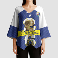 Personalized Curacao Football Kimono Sleeve Blouse 2026 The Blue Wave is Rising - Wonder Print Shop