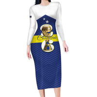 Personalized Curacao Football Long Sleeve Bodycon Dress 2026 The Blue Wave is Rising - Wonder Print Shop