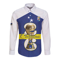 Personalized Curacao Football Long Sleeve Button Shirt 2026 The Blue Wave is Rising - Wonder Print Shop