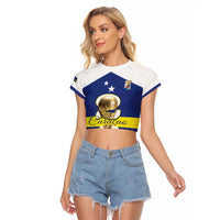 Personalized Curacao Football Raglan Cropped T Shirt 2026 The Blue Wave is Rising - Wonder Print Shop