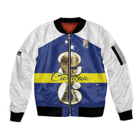 Personalized Curacao Football Sleeve Zip Bomber Jacket 2026 The Blue Wave is Rising - Wonder Print Shop